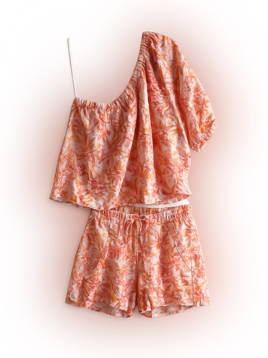 LOFT Pants - LOFT Linen Blend One Shoulder Top & Shorts Set XXL Orange Floral Matching Set